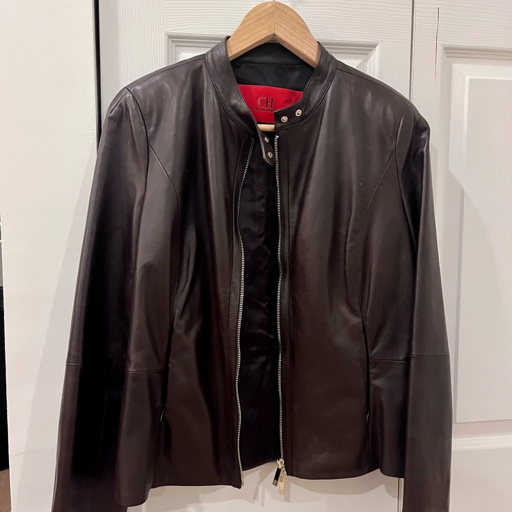 Carolina Herrera Women's 100% Lamb Skin Leather Jacket